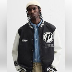 NEW! Zara Black and White Varsity Jacket with Hoodie